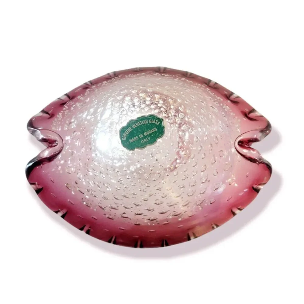 Vtg Murano Cranberry Red Cases Art Glass Bullicante Gold Fleck Bowl Dish Ashtray